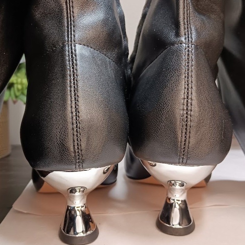 Katy Perry The Laterr OTK Boots Women 9 Black Good Chrome Architectural Heel - Picture 6 of 9